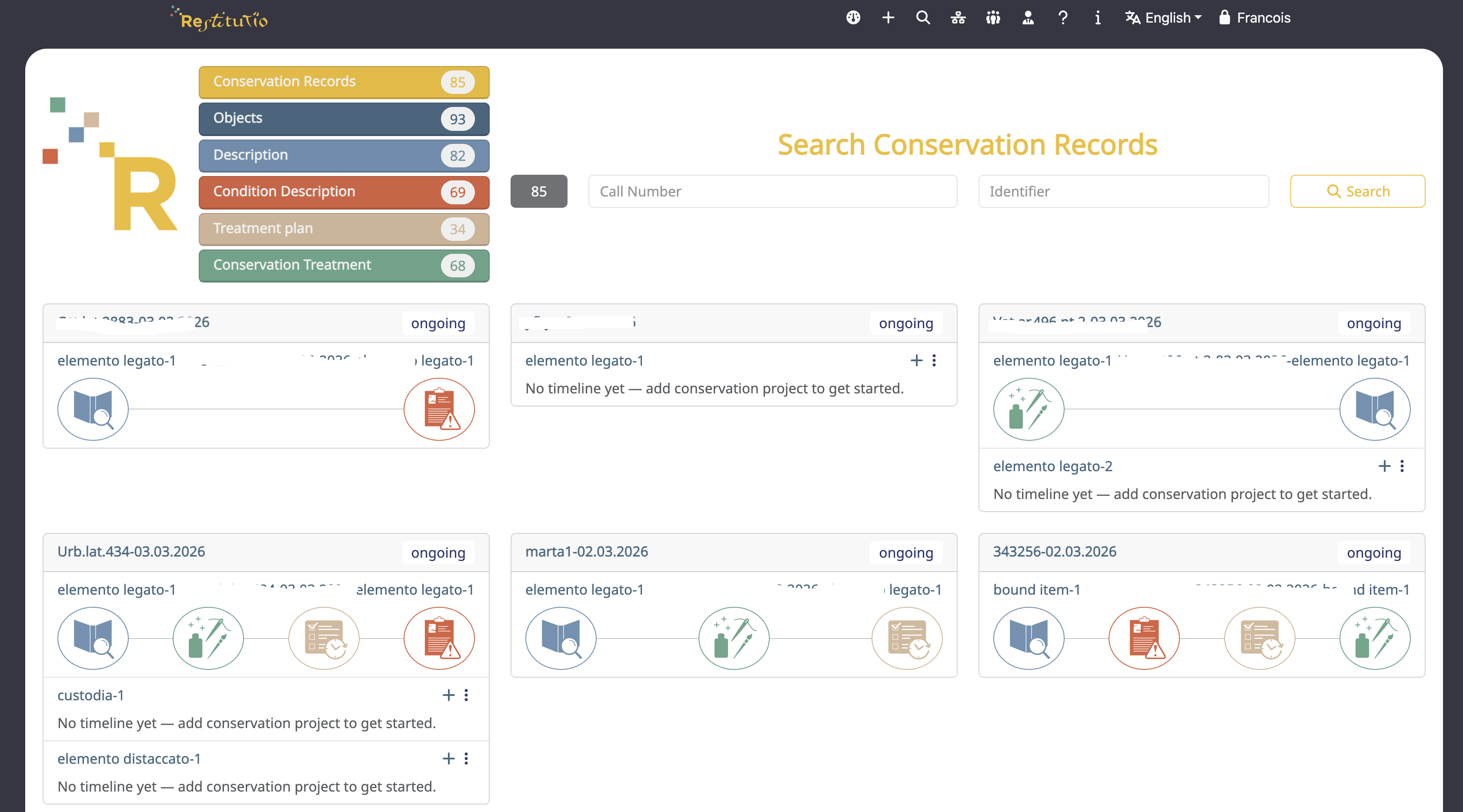 Interface: Restitutio project search