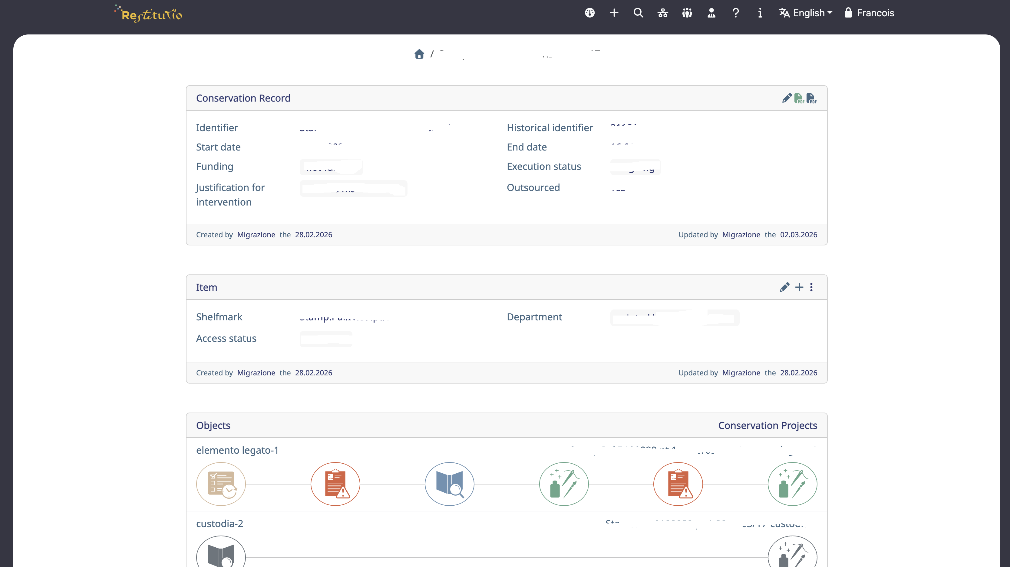 Interface: Conservation record details