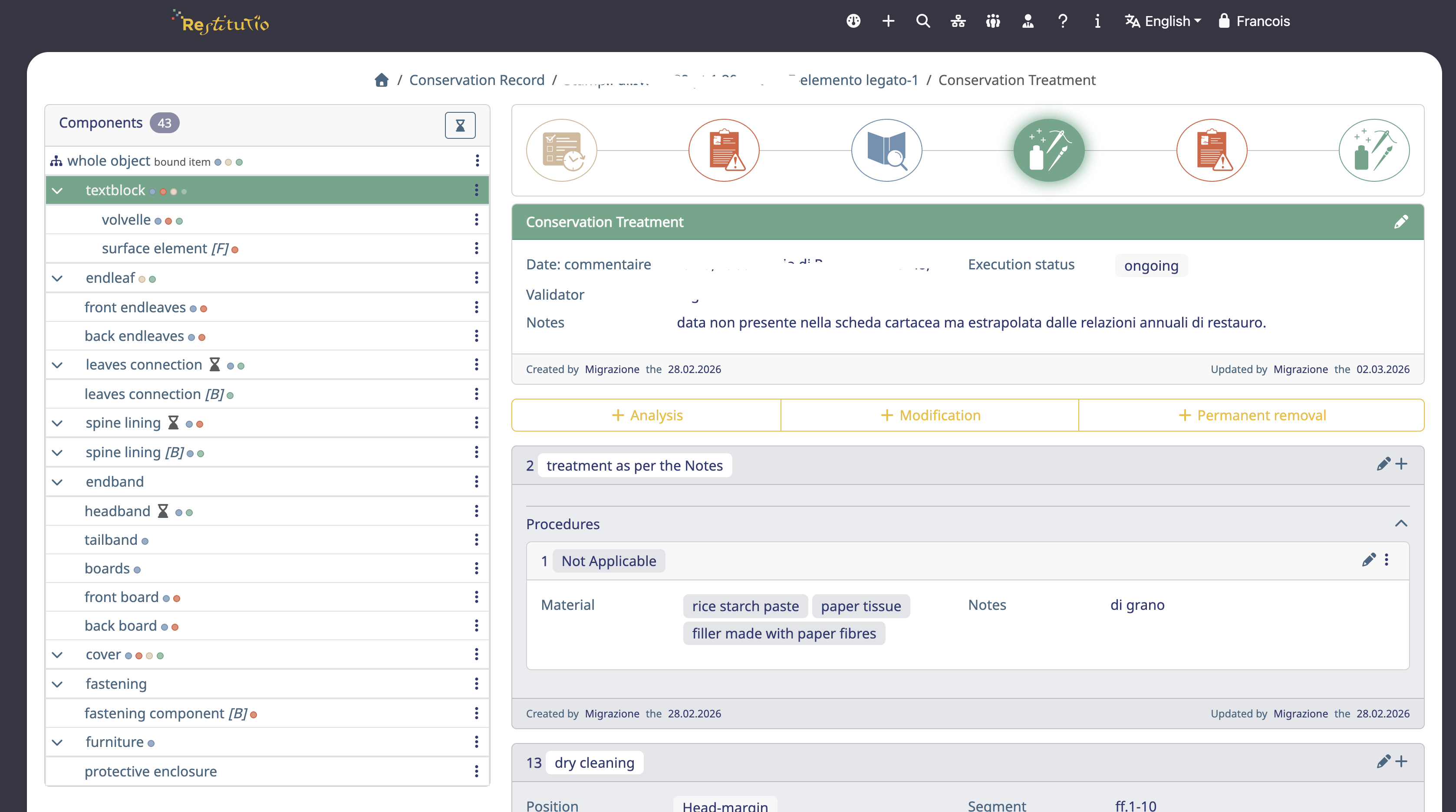 Interface: Restitutio treatment interface