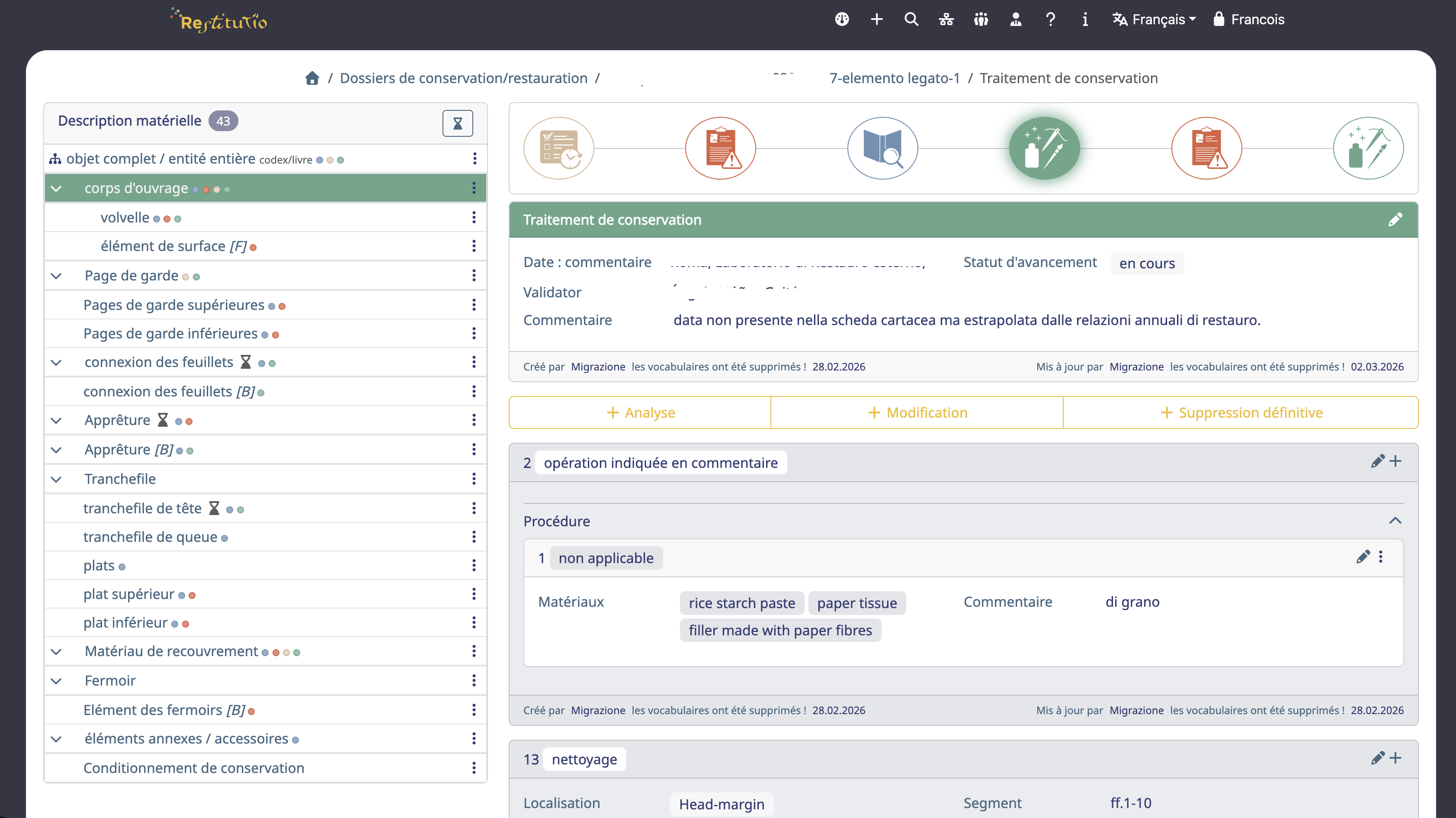 Interface : Traitement et arborescence Restitutio