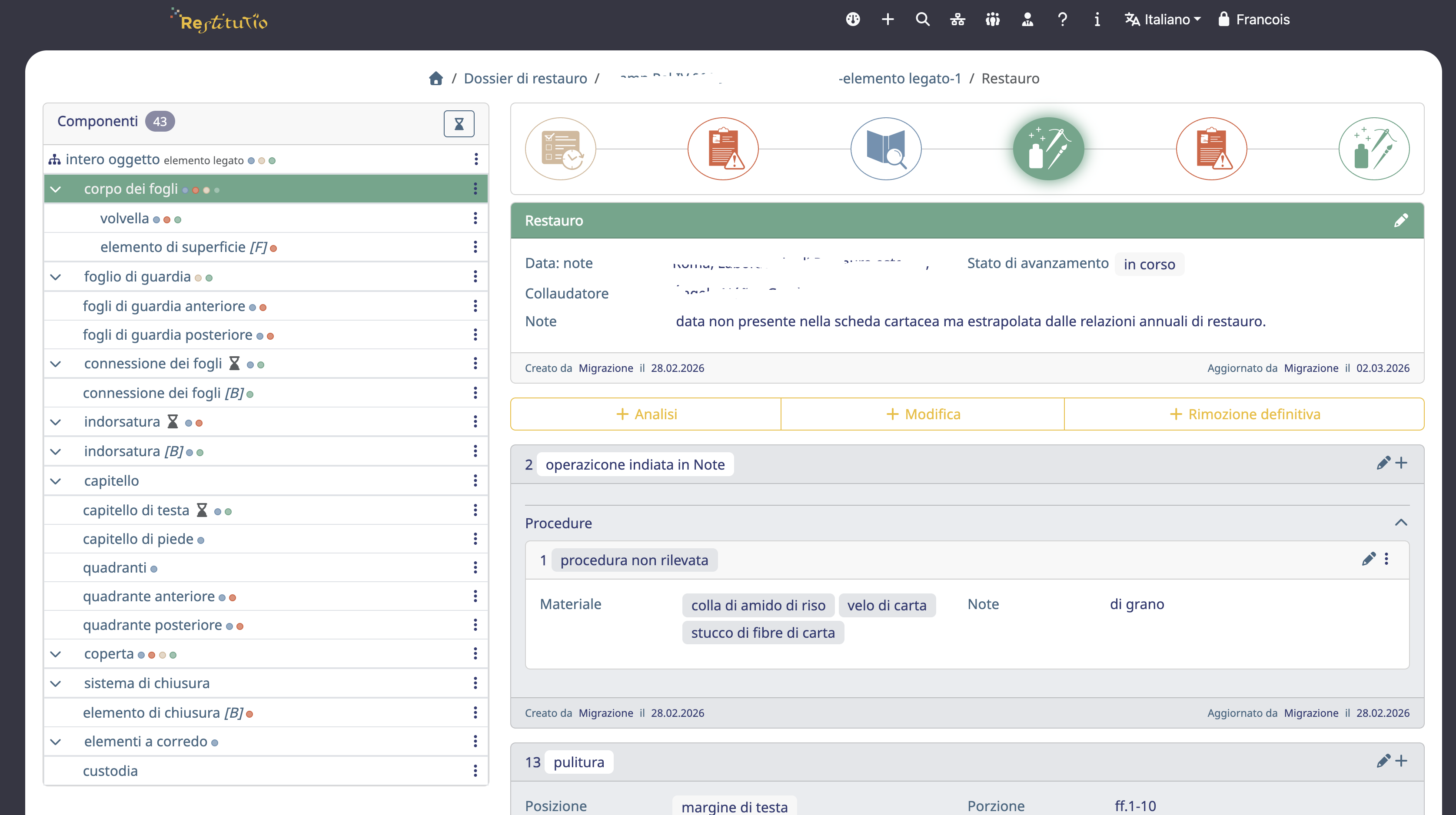 Interfaccia: Trattamento Restitutio